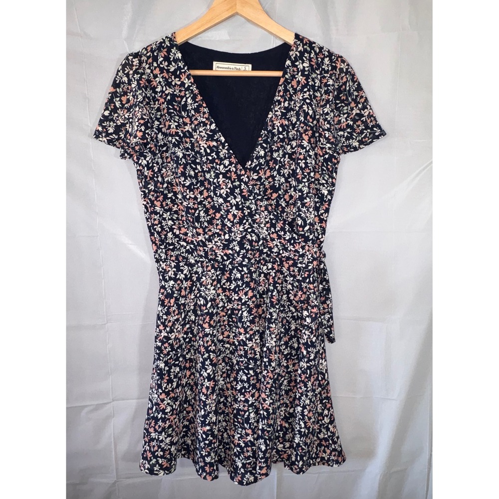 Abercrombie & Fitch Navy Floral Wrap Mini Dress Small Short Sleeve V-Neck